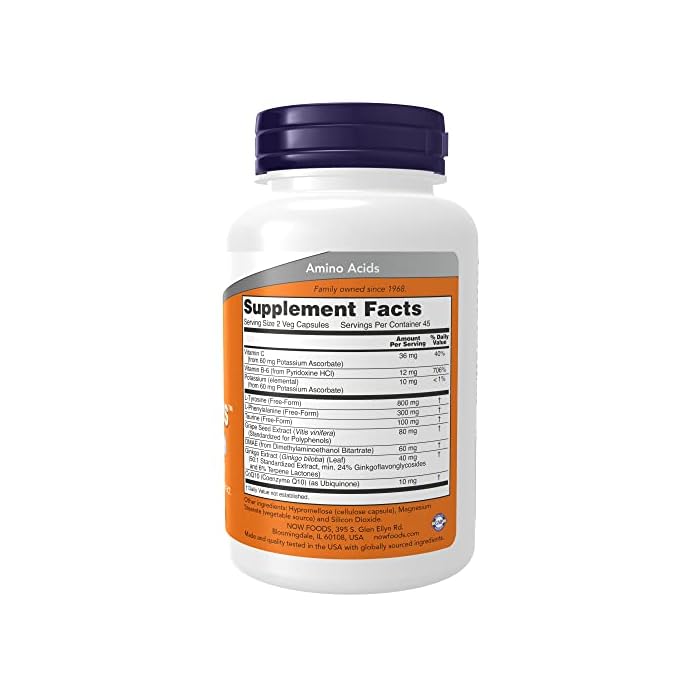 NOW Supplements, True Focus™ with Amino Acids, Ginkgo, DMAE + CoQ10 and Grape Seed Extract , 90