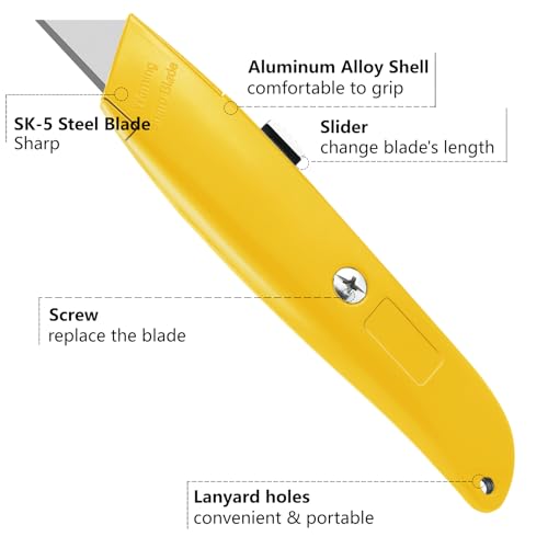 Image of DIYSELF 2 Pack Retractable Box Cutters, Ergonomic Grip Utility Knife | Retractable Box Cutter Knife for Boxes, Tape, Rope and Craft, Durable PVC Pipe Cutter for Office, Garage and Warehouse