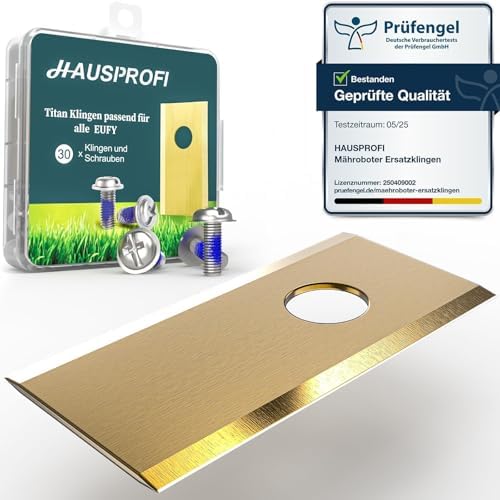 HAUSPROFI 30x Titan Ersatzklingen für Eufy Mähroboter E15 & E18, DIN EN 50636-2-107 geprüft, 60% langlebiger, inkl. Sicherungs-Schrauben & Box