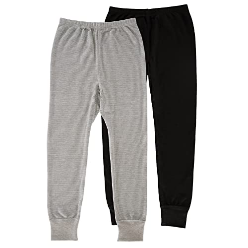 Fruit of the Loom Little Girl's 2 Pack Waffle Thermal Underwear Pants, Black Soot/Light Grey Heather, 6-6X