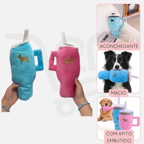 Brinquedo Pelúcia para Cães em Formato de Copo Garrafa Com Apito Mordedor Divertido Antiestresse Int