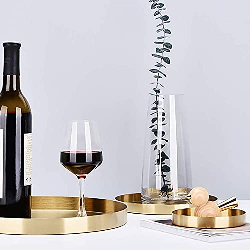 Newcomdigi Brass Tray, Gold Tray Decorative, Metal Storage Organizer Round Coffee Table Tray For Jewelry, Perfume, Makeup, Candle, Toiletry, Kitchen Tableware, Serving Dish Plate For Home, Bar, Cafe #TOP3