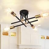 Kitchen Light Fixtures Flush Mount Ceiling Light, 4 Light Ceiling Light Fixture Vintage Black Gold S