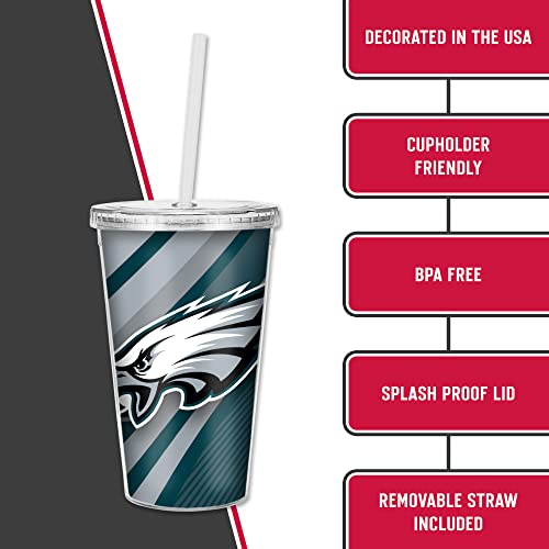 Image of Rico Industries NFL Football 16oz Clear Tumbler W /Straw for NFL Fans