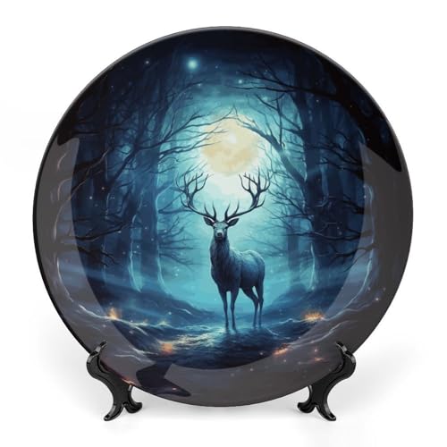 Plato decorativo Moonlight Deer de porcelana hueso 6 pulgadas miniatura 1
