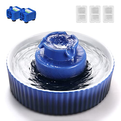 Ceramic Cat Water Fountain 2.1L/71oz Cupcake Cat Fountain for Dog and Cat Indoor 2 Ultra Quiet Pumps(Royal Blue)