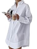 SUNNOW Women's Casual Shirt Dress Collared V Neck Button Down Loose Long Sleeve Tunic Mini Dresses White