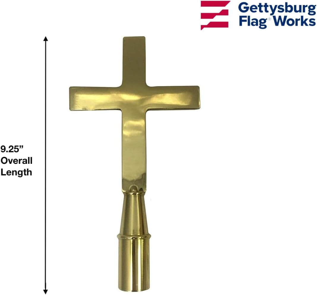 8" Gold Brass Church Cross for Indoor or Parade Flagpole Finial Topper