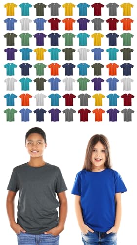 BILLIONHATS 72 Pack Kids Cotton Tshirts Bulk, Wholesale Unisex Children Tees, Lightweight Tshirt Packs for Boys Girls (Assorted, X-Large)
