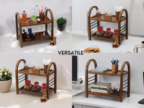 Vesta Homes Wooden Home and Kitchen Organizer Rack/Storage Shelves/Spice Shelf/Organizer for Office, Bedroom | 18 x 10.6 x 18 inches | Mango Wood and Iron | Handcrafted in India by Vesta Homes - Image 2