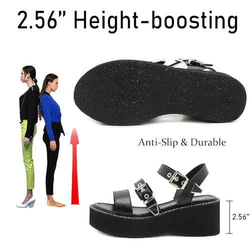 Women's Leather Strappy Wedge Platform Goth Sandals With Adjust Ankle Buckle Fashion Comfortable Round Open Toe Chunky Heel Anti-slip Slingback Everyday Y2K Punk Sandals4