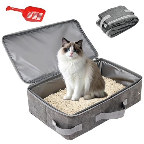 VGECEE Reise Katzentoilette Faltbare Katzenklo mit Deckel Katzentoilette Tragbar mit Sieb Und Reißverschluss Cat Litter Box für Unterwegs Mobiles...