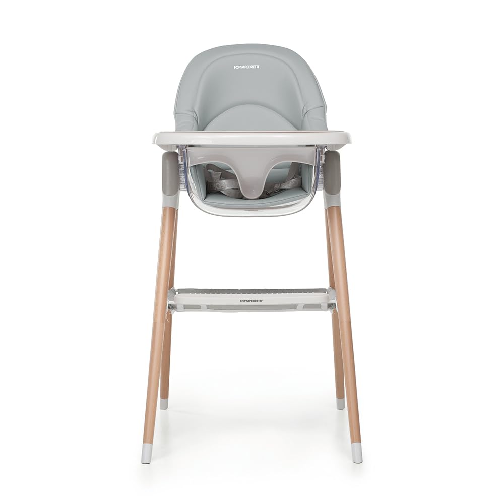 Foppapedretti Seggiolone e Baby Sedia Bonito, bambini da 6 mesi a 3 anni (fino a 15 Kg), Imbottitura Removibile e Lavabile, Seduta Ergonomica e Reclinabile, Doppio Vassoio Regolabile, Grigio