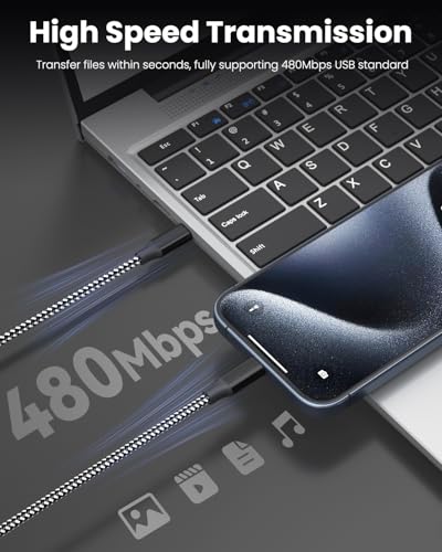 USB C to USB C Cable, 3-Pack 10FT 60W USBC Fast Charging Cable Nylon Braided Type C Charger Cord - image 8