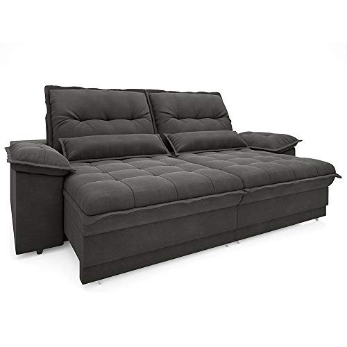 Sofá Bergamo Retrátil e Reclinável Velosuede Cinza 2,90m