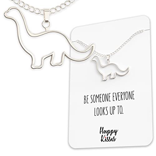 Happy Kisses Dinosaur Brontosaurus Necklace - Cute Pendant Gift - Sweet & Funny Message Card – Also Looks like Eobrontosaurus or Apatosaurus