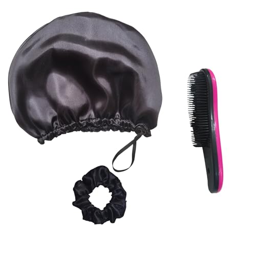 IsaToucas, Touca Nero de Cetim Antifrizz Dupla Face Scrunchie de Cetim Antifrizz e Escova de Cabelo