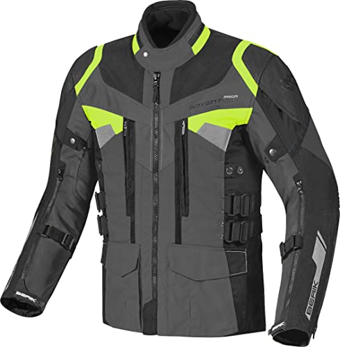 BERIK Striker Chaqueta Textil Impermeable para Motocicleta (Dark Grey/Black/Fluo Yellow,54)
