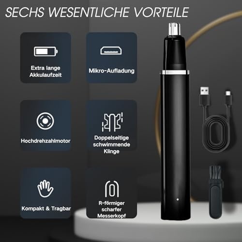 Nasenhaartrimmer Herren, Nasenhaartrimmer Frauen und Männer für Ohrenhaare Entfernen, USB Wiederaufladbare Ohr Augenbrauen Trimmen, Schmerzfreier Augenbrauen und esichtshaartrimmer
