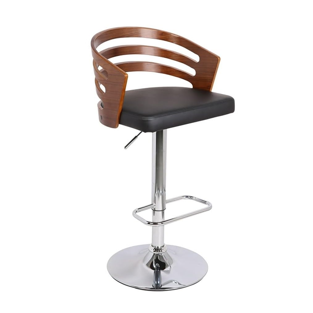 Dream Furnishing - Black Faux Leather Walnut & Chrome Adjustable Swivel Bar Stool for Kitchen Home Office Cafe Hotel (1)-image-28