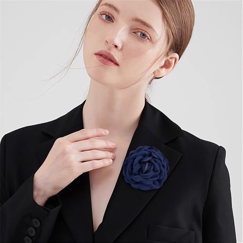 Image of Dainty Fabric Peony Flower Brooches Pin Delicate Camellia Flower Brooch Classic for Women Wedding Party Dance Banquet Elegant Lapel Pins Dress Suit Ceremony Clothes Accessories Jewelry Gifts 100mm