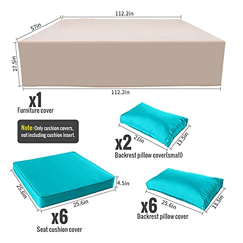 Outdoor Replacement Cushion Cover Set For 6 Seat Patio Rattan Wicker Sectional Chair Sofa Furniture With Water Repellent Fabric Cover Only, Turquoise #TOP1