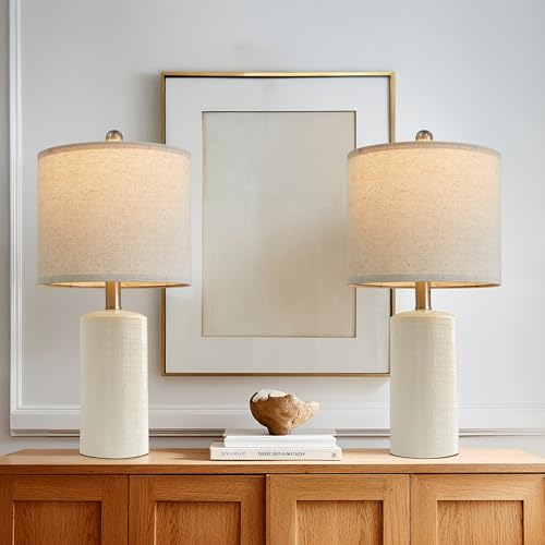 G-SAFAVA 20.25/inch Modern Ceramic Table lamp Set of 2 Small Farmhouse Bedside lamp Creamy-White Nightstand Lamp End Table Lamps for Living Room Bedroom Study Office AMZ-T1109WH0