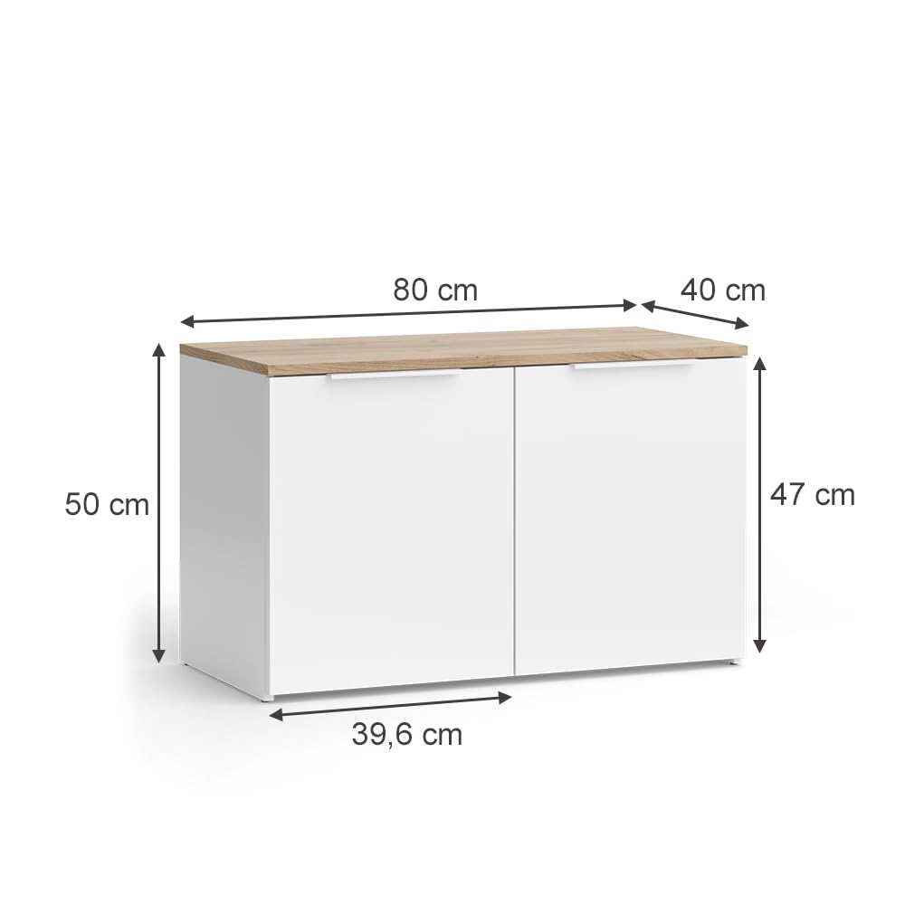 Vicco Credenza Wido, Bianco/Sonoma, 80 x 50 cm con 2 porte, adatto per riporre abiti e oggetti per la casa