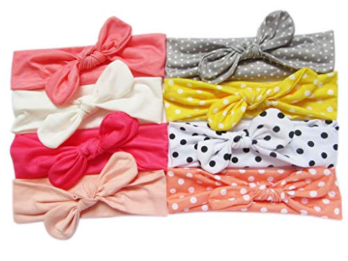 YYCRAFT Baby Girl Headbands 8 Pack Toddler Organic Cotton Knotted Newborn Headband Headwrap Bows Polka Dots Hair Accessories(8 Colors)