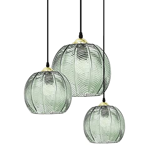 Suspension luminaire en verre strié vert idéal pour illuminer votre îlot de cuisine
