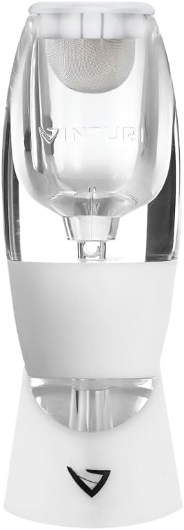 Vinturi Classic Essential Wine Aerator Pourer and Decanter Provides Enhanced Flavors with Smoother Finish Features Easy to Grip Silicone Body and No-Drip Stand, White