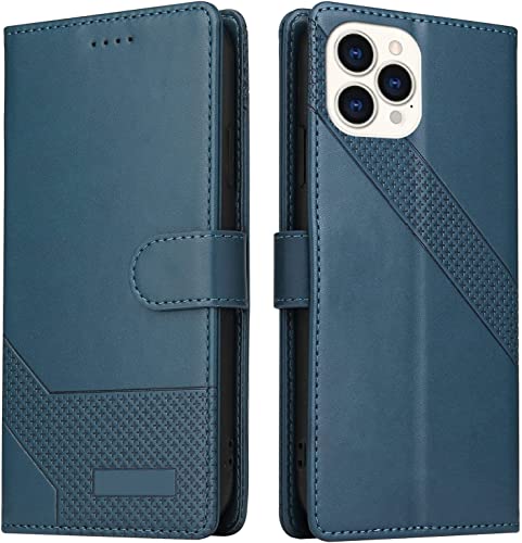 Étui portefeuille en cuir pour iPhone 13 Pro chic et antichoc bleu