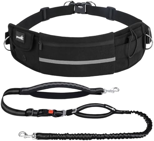 Pecute Joggingleine Hunde mit Bauchgurt, Hundeleine für Große bis zu 50kg | laufgurt hunde joggen Mittelgroße Hundes, Leine Hund mit Bauchtasche, Elastische Laufleine, Dog Leash Ha