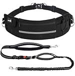 Pecute Hands Free Dog Leash, Dog Leash, Walking, Training, Hiking, Adjustable Waist Belt and Water Pouch for Running, Jogging, Black