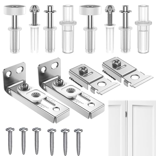 Bi Fold Door Repair Kit, 2 Pack Bi Folding Door Track Kit, Bifold Gate Hardware Repair Replacement Part with 3/8 Pivots, 7/8 to 1 Guide Wheel and Brackets for Accordion Barn Folding Gate