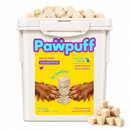 Pawpuff Freeze-Dried Chicken Treats for Dogs & Cats 1.1 LB Pure Single Ingredient Chicken High-Protein Bites for Training Grain Free