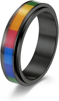 6mm Men Women LGBT Pride Rainbow Stainless Steel Spinner Rings for Inspiration Encourage Wedding Band