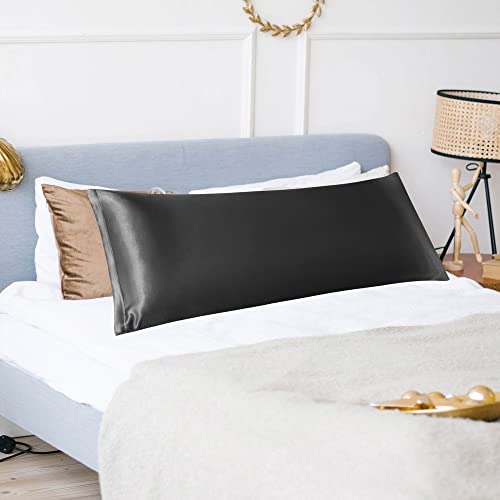 PiccoCasa Satin Body Pillowcase for Hair and Skin Luxury Silk Satin Long Pillow Cover Smooth Soft Satin Body Pillow Cover with Zipper Closure Black 4ft - Image 2