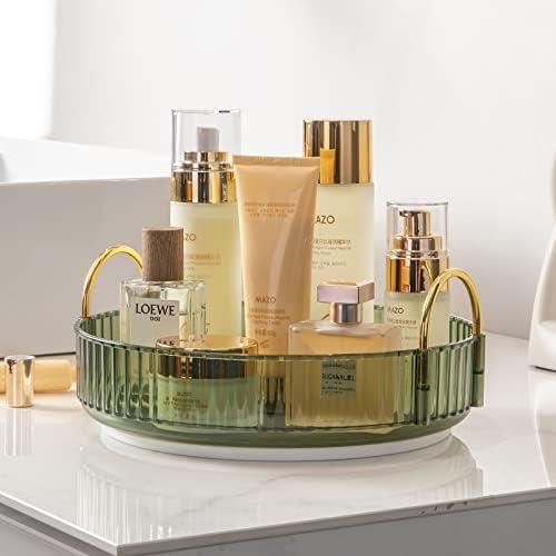 360° Rotating Makeup Organizer, Bathroom Makeup Carousel Spinning Holder Rack, Large Capacity Cosmetics Storage Box Vanity Shelf Countertop, Fits Cosmetic, Perfume, Lotions Skin Care, Makeup Brushes, Lipsticks(1 Tier, Green)