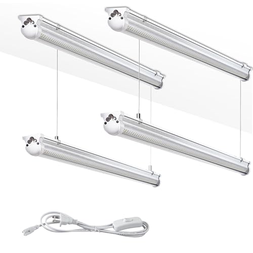 Image of Skymoatled 4Pack 8FT LED Shop Light Garage Lights,100W 6000K 15000LM White Light,Hanging /Surface Mount,Plug and Play,Super Bright T8 Tube Light,Linkable LED Shop Lights for Warehouse Workshop Basement