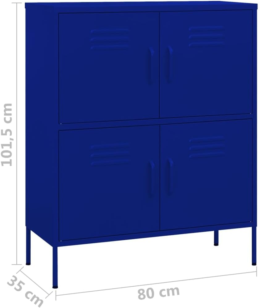 Navy Blue Steel Storage Cabinet with 2 Adjustable Shelves for Media Storage Modular Organization and Heavy-Duty Use