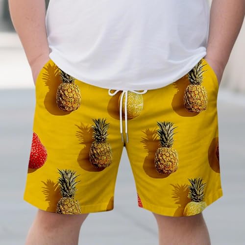 Men's Casual Beach Drawstring Shorts Pineapple Fruit Printed Elastic Waist Hawaiian Short Bottoms Trunks with Pocket2