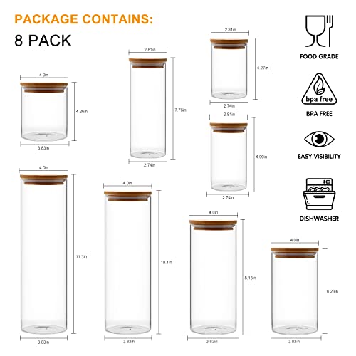 Salzesfalls Glass Canisters Set Of 8 Glass Kitchen Canisters With Airtight Bamboo Lid, Glass Storage Jars For Coffee Beans, Flour, Snack, Pasta #TOP1
