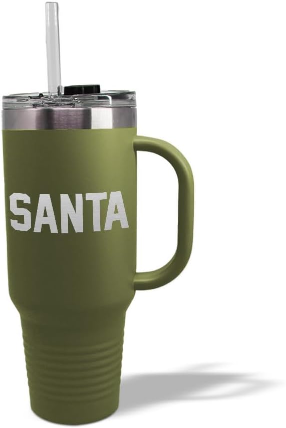 Speedy Pros Tumbler Cups with Straw Santa Christmas Xmas Clause Coffee Tumbler with Lid Personalized Insulated Travel Mugs Engraved Stainless-Steel 40 Oz Forest Green Design Only