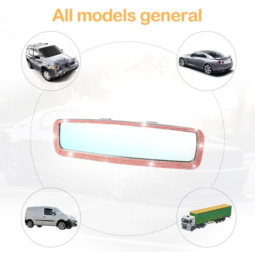 Image of Osilly Bling Car Rearview Mirror, Decorations Rear View Mirror with Crystal Rhinestones & Diamonds, Car Interior Trim Accessories, Clip-on & HD Glass, Sparkly Gift for Mother Women Girls (Red)