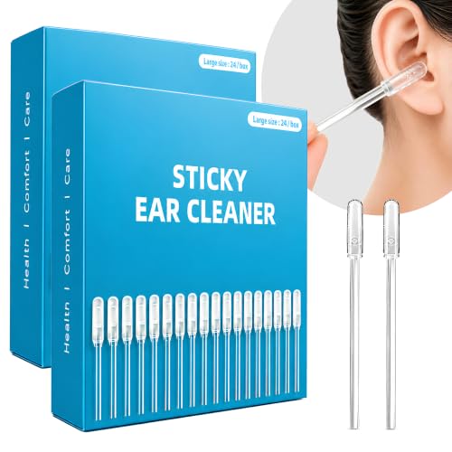HAVENVOGUE Sticky Ear Cleaning Stick, 48PCS Reusable Silicone Adhesive Ear Wax Removal Tools, Soft Earpick Swabs with Dust Cover, Portable Gentle Ear Cleaner Kit for All Ages