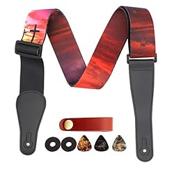 RAUYIVANY Guitar Strap, Sunset Cross Print Pattern with Leather End Guitar Straps, Adjustable Length, with Strap Lock + Button + 3 Picks for Acoustic, Electric, Bass and Classical Guitars - Les Beatles, Paul McCartney, John Lennon, RIngo Starr, George Harrison