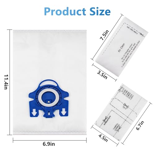 Improvedhand 10 Packs 3D Airclean Bags Replacement for Miele GN Vacuum Cleaner Bags Fit for Miele Classic C2 C3 S2 S5 S8 S400 Series with Motor Protection Filters, AirClean Filters