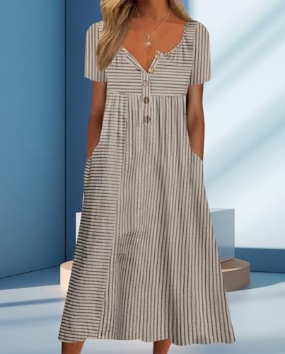 2025 New Women's Summer Boho Maxi Dress Floral Print Short Sleeve V-Neck - Loose Casual with Pockets - Vacation2