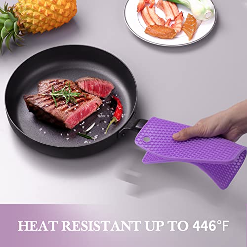 Image of Silicone Silicone Trivet for Hot Dishes, 4 Pack Purple Heat Resistant Silicone Hot Pads Pot Holders for Kitchen Counter Non-Slip Trivets for Hot Pots and Pans, Small Dish Drying Mat & Spoon Rest